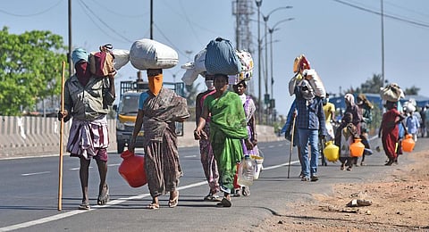 Migrant labourers walking back home during lockdown due to coronavirus pandemic. (File photo)