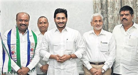 TDP leader and former MLA Panchakarla Ramesh Babu joins the ruling YSRC in the presence of CM YS Jagan Mohan Reddy in Tadepalli on Friday I Express