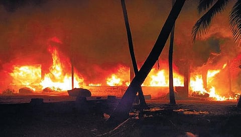 Police said that 26 fishing boats, eight houses, 10 two-wheelers, two cars and several fishing nets were set on fire allegedly by the supporters of Mathivanan. | Express