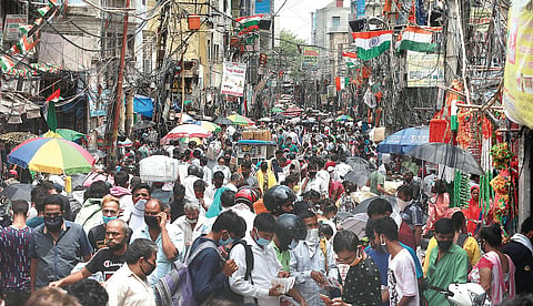 A huge crowd throng Sadar Bazaar in New Delhi to buy festive goods;