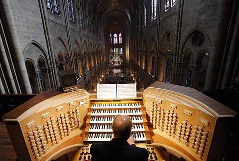 The mammoth task of dismantling, cleaning and re-assembling France's largest musical instrument started Monday and is expected to last four years. (Photo | AP)