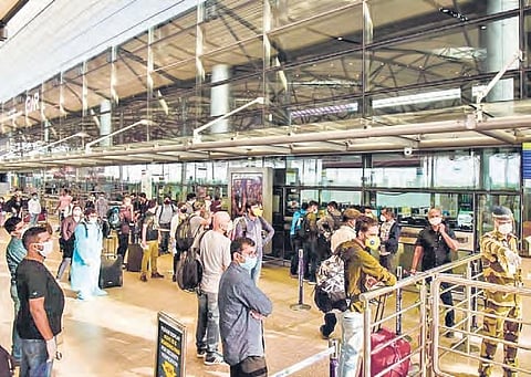 Passengers at the Rajiv Gandhi International Airport in Hyderabad on Monday. (File photo| Vinay Madapu, EPS)