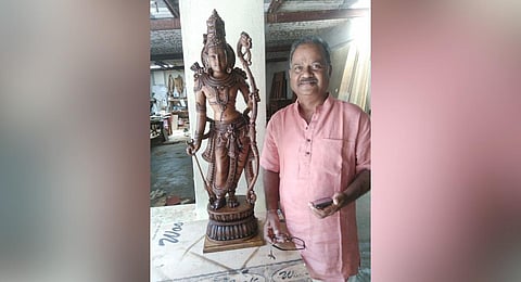 Ramamurthy Achar and the 3-ft sculpture he made for Prime Minister Modi
