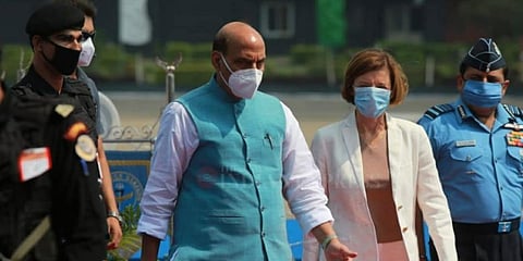 Defence Minister Rajnath Singh at Rafale jets induction ceremony. (Photo | Shekhar Yadav, EPS)