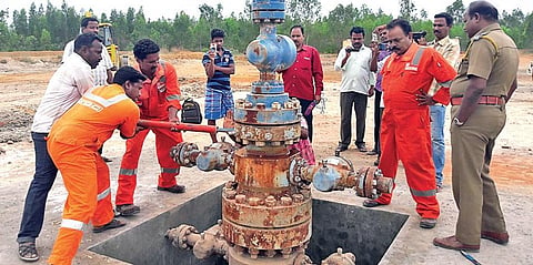 File picture of ONGC employees repairing an underground pipeline in Ariyalur district