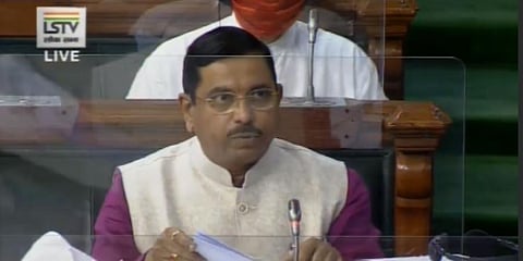 Parliamentary Affairs Minister Pralhad Joshi during the Monsoon session of Lok Sabha. (Photo | ANI)
