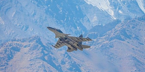 A Sukhoi Su-30MKI jet flies over Ladakh amid tension at LAC | pTI