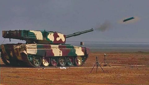 DRDO successfully conducts test firing of Laser Guided Anti Tank Guided Missile from MBT Arjun at KK Ranges ACC S in Ahmednagar. (Photo | PTI)