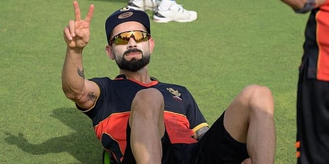 RCB skipper Virat Kohli during a practice session in UAE. (Twitter@imVkohli)
