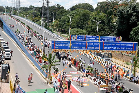 Veer Savarkar flyover was inaugurated on Tuesday amid protests. (Photo | Nagaraja Gadekal, EPS)