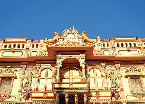 The facade of the Swaminarayan Temple