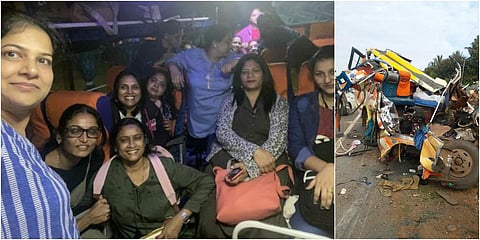 The picture was clicked when the ill fated team started from Davanagere on Friday early morning (L) and the site of the accident. (Photo| EPS)