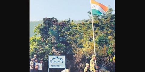 The Tri-colour flying high at the BSF COB at Andrahal.
