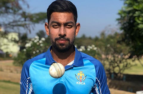 Spinner J Suchith, who took three wickets. (Photo | Special Arrangement)