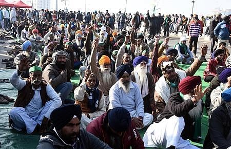 Farmers during their ongoing agitation against new farm laws at Ghazipur border in New Delhi. (Photo | Parveen Negi, EPS)
