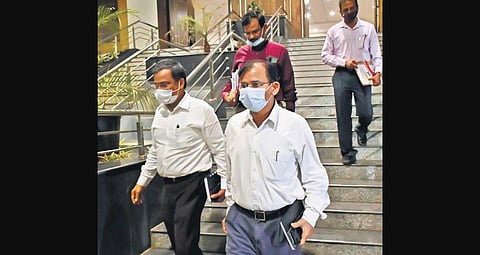 Panchayat Raj Principal Secretary Gopal Krishna Dwivedi leaves the State Election Commissioner’s office in Vijayawada on Friday. (Photo | Prasant Madugula, EPS)