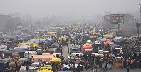 Tractor trolleys of farmers parked at Kundli border during their ongoing agitation against the new farm laws in Kundli near Sonipat District. (Photo | PTI)