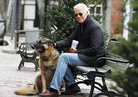Joe Biden with his pet dog. (Photo | Joe Biden Instagram)