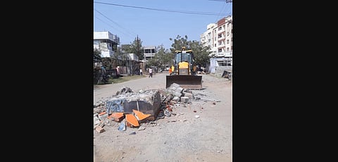 Statue of Mahatma Gandhi which was demolished at TV Tower Colony in Warangal