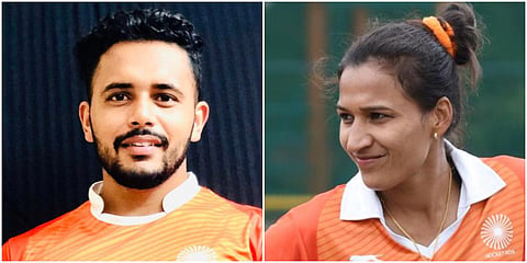 Indian men's hockey skipper Manpreet Singh (L) and women's team counterpart Rani Rampal (Photo| Twitter)