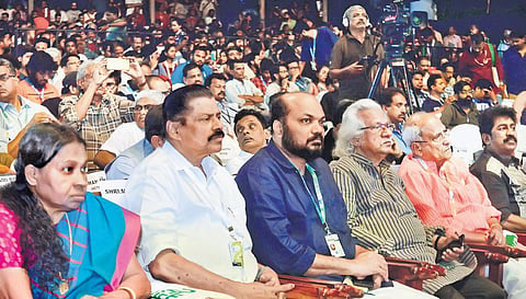CPM leaders M V Govindan and P Rajeev, filmmaker Adoor Gopalakrishnan and actor Prem Kumar among the audience at the inaugural function of the 24th IFFK | File pic