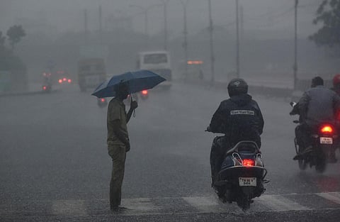 Rain near Mount Road in Chennai on Tuesday (Express | R Satish Babu)