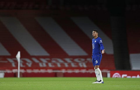 Chelsea's Thiago Silva gestures to his teammates during a English Premier League soccer match. (Photo | AP)