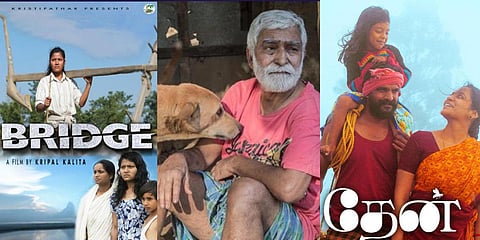 (From left) Posters of 'Bridge', 'A Dog And His Man' and 'Thaen'. (Photo| Twitter)
