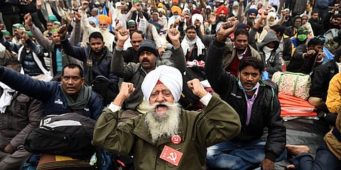 Farmers during their protest against the new farm laws at the Ghazipur border in New Delhi. (Photo | Parveen Negi, EPS)