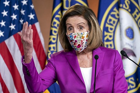 Speaker of the House Nancy Pelosi, holds a news conference on the day after violent protesters loyal to Donald Trump stormed the U.S. Congress. (Photo | AP)
