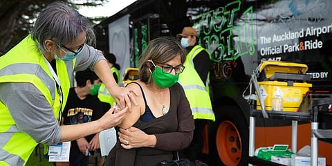 A health worker administers vaccinations at a mobile clinic in Auckland, New Zealand. (Photo | AP)