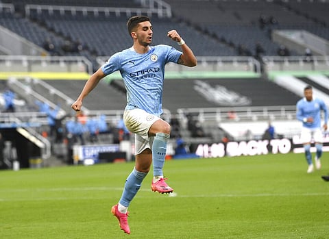 Manchester City's Ferran Torres celebrates after scoring goal. (File photo | AP)