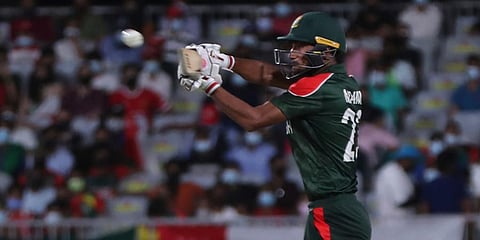 Bangladesh batsman Mohammad Naim plays a raising delivery during the Twenty20 World Cup first round match against Oman in Muscat. (Photo | AP)