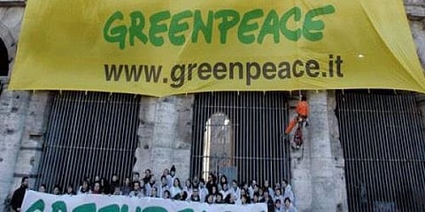 A banner of greenpeace. (File Photo | AP)