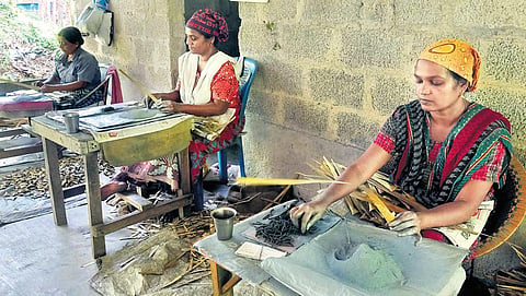 The ola-padakam (palm-leaf fire crackers) are made by wrapping gunpowder in dried palm leaves | Vincent Pulickal