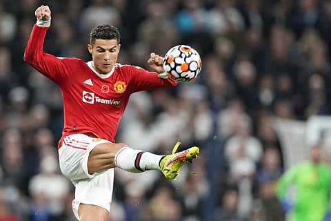 Manchester United's Cristiano Ronaldo is in action during the English Premier League soccer match between Tottenham Hotspur and Manchester United (Photo | AP)