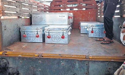 Trunks containing the silver being transported to the treasury. (Photo | Express)