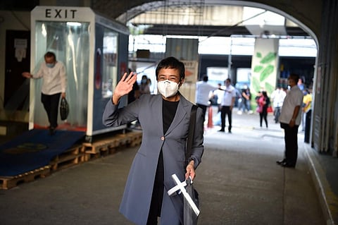 Philippine journalist Maria Ressa arrives for her court verdict at the court building in Manila on June 15, 2020. (File Photo | AFP)