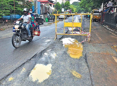 A damaged road section at 6th Avenue in Anna Nagar | P Jawahar