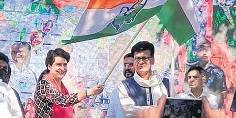 Priyanka Gandhi flags off ‘Pratigya Yatra’ in UP’s Barabanki. (File Photo | PTI)