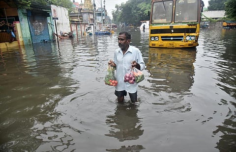 A waterlogged street at Pattalam in Chennai (Photo | P Jawahar, EPS)