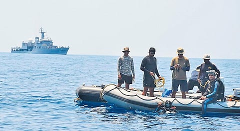 Indian Navy personnel conduct search and rescue operations. (Representational Photo | Express)