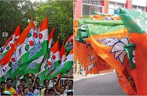 TMC flags (left) and BJP flags (Right). (File Photo)