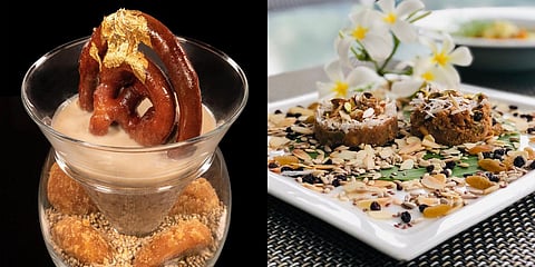 Ganne ke Ras ki Jalebi (L) and Gond ke Laddu granola bar (R)