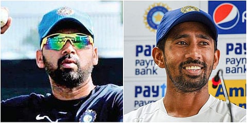 India bowling coach Paras Mhambrey (L) and wicketkeeper Wriddhiman Saha. (File photo| PTI)
