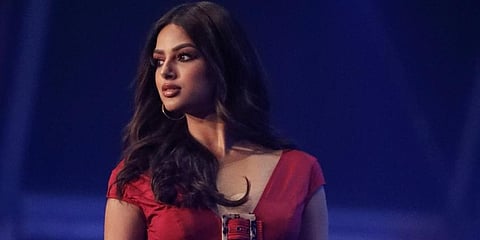 India's Harnaaz Sandhu participates in the swimsuit stage of the 70th Miss Universe pageant in Eilat, Israel. (Photo | AP)
