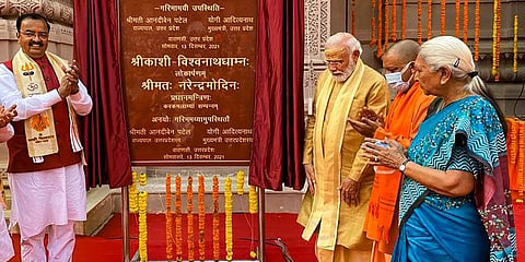 Prime Minister Narendra Modi during the inauguration of redeveloped Kashi Vishwanath corridor in Varanasi. (Photo | PTI)