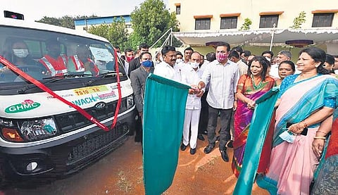 MAUD Minister KT Rama Rao flags off 1,350 Swachh Auto Tippers (SATs) in Sanathnagar in Hyderabad on Monday, Dec 13, 2021.