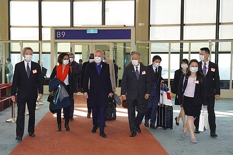 François de Rugy, the head of the Taiwan Friendship group center leads a group of French lawmakers arriving in Taiwan ( Photo | AP)