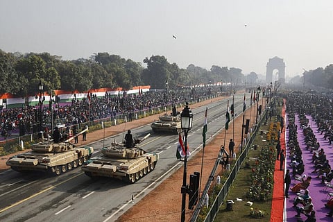 Battle tanks move through the ceremonial Rajpath boulevard during India's Republic Day celebrations in New Delhi. (File photo| AP)